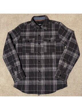 Valor Collective Mens S Plaid Flannel Shacket Shirt Jacket Button-Up Black Gray